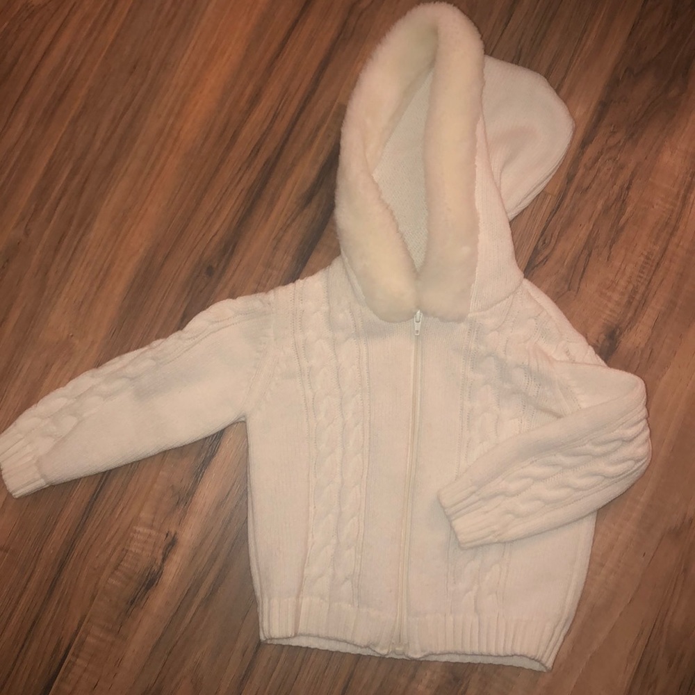 18month off white sweater with faux fur trim